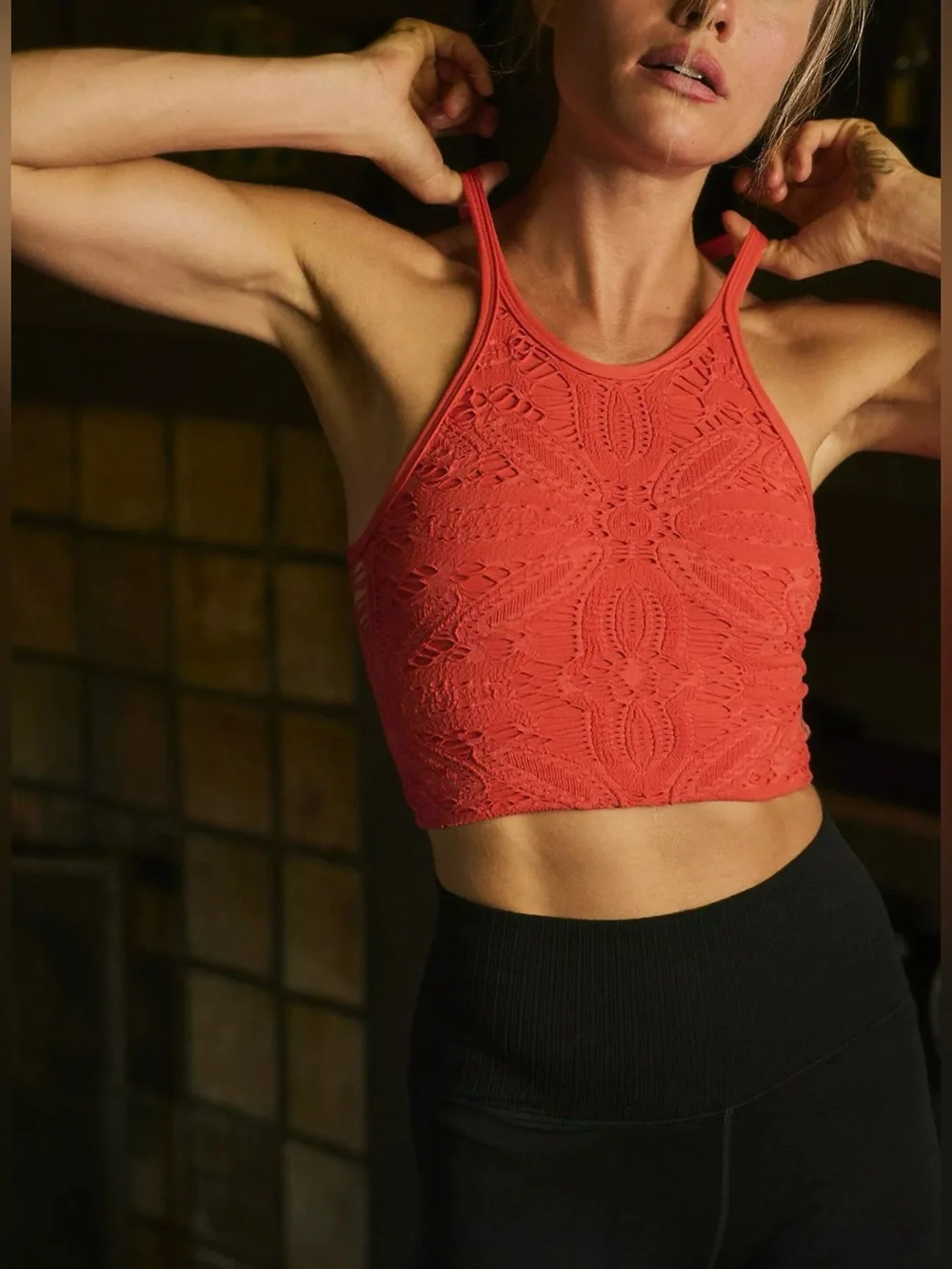 NWT Free People FP Movement Happiness Runs Floral Crop Tank - flame red - XS/S